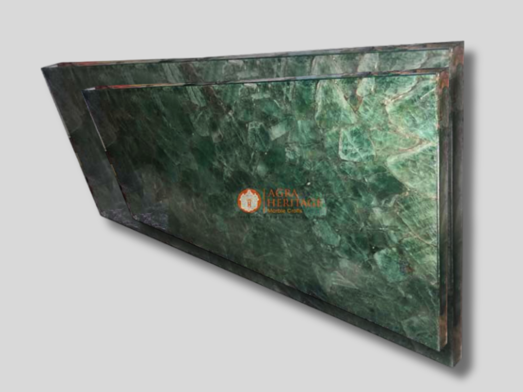 Green Fluorite Dining Table Top With Stand LED Lights